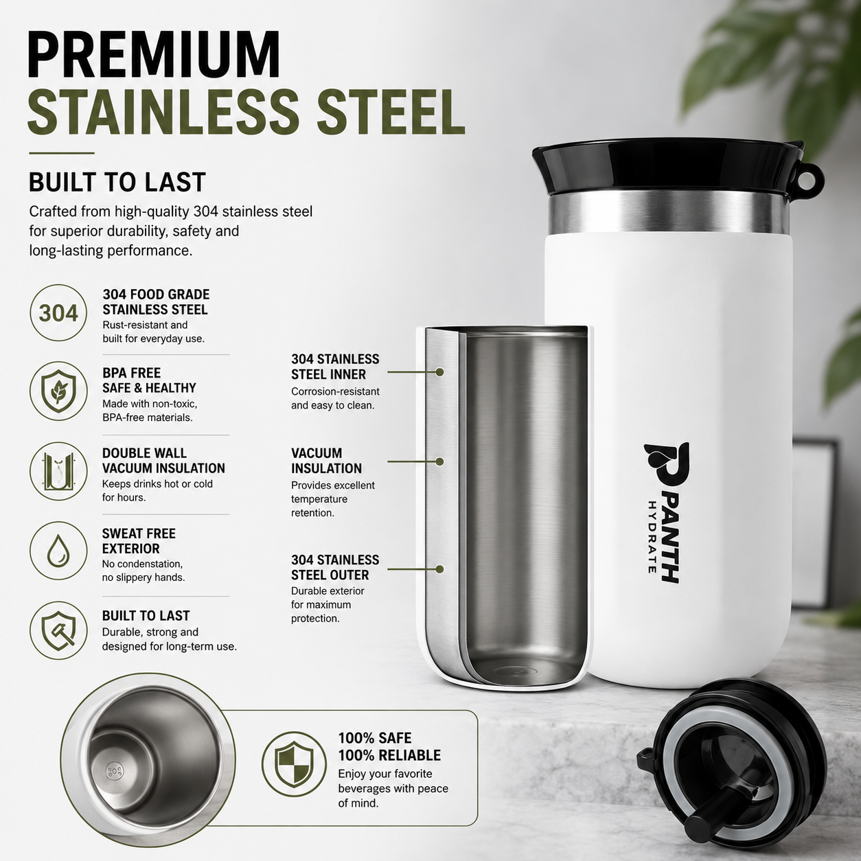 Panth Hydrate 380ml Stainless Steel Vacuum Insulated Travel Tumbler | Leakproof Coffee Mug | Hot & Cold Thermal Cup