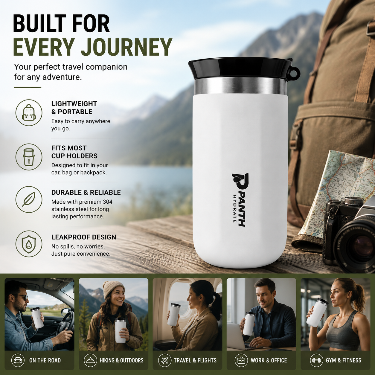 Panth Hydrate 380ml Stainless Steel Vacuum Insulated Travel Tumbler | Leakproof Coffee Mug | Hot & Cold Thermal Cup
