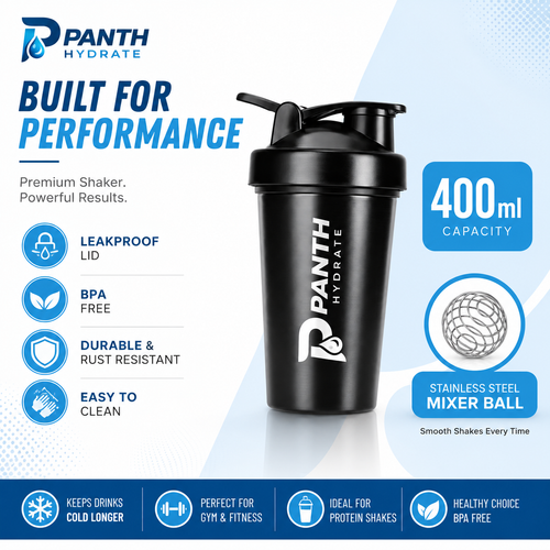 400ml Protein Shaker Cup BPA Free Gym Sports Water Bottle | Panth Hydrate
