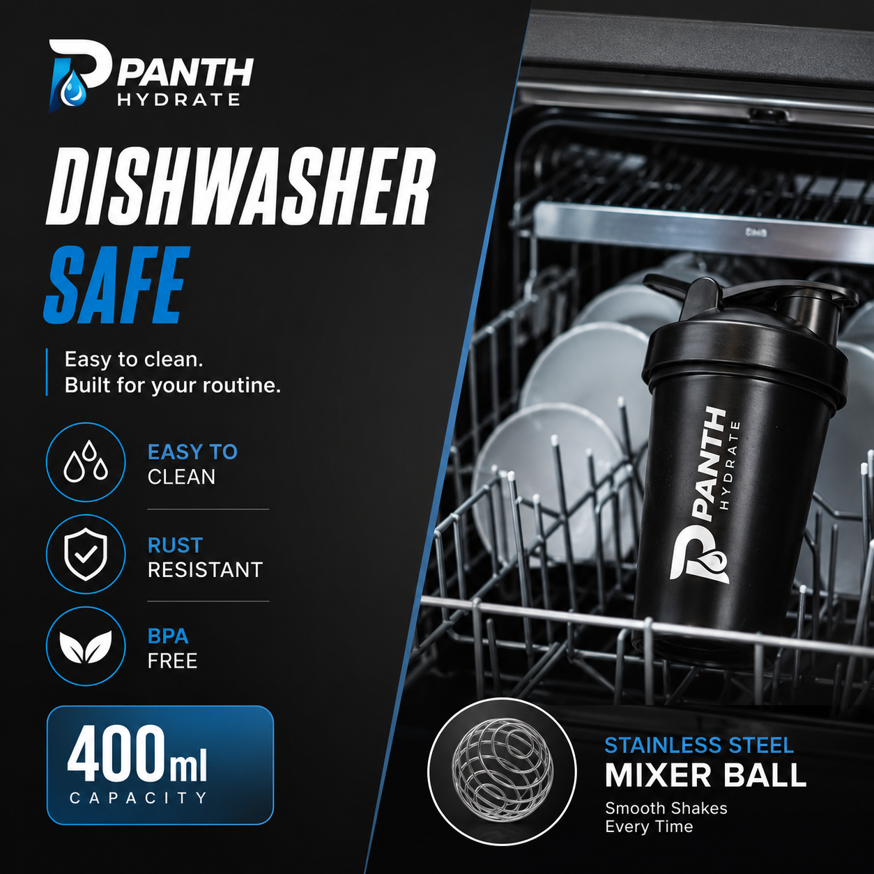 400ml Protein Shaker Cup BPA Free Gym Sports Water Bottle | Panth Hydrate