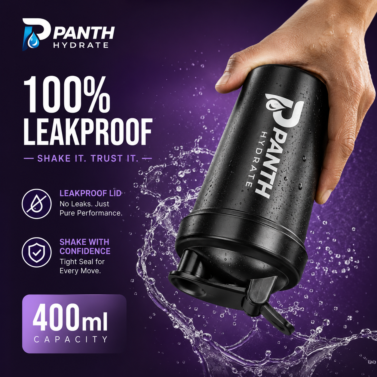 400ml Protein Shaker Cup BPA Free Gym Sports Water Bottle | Panth Hydrate